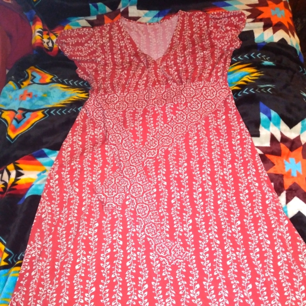 Red & White, long bohemian style dress
